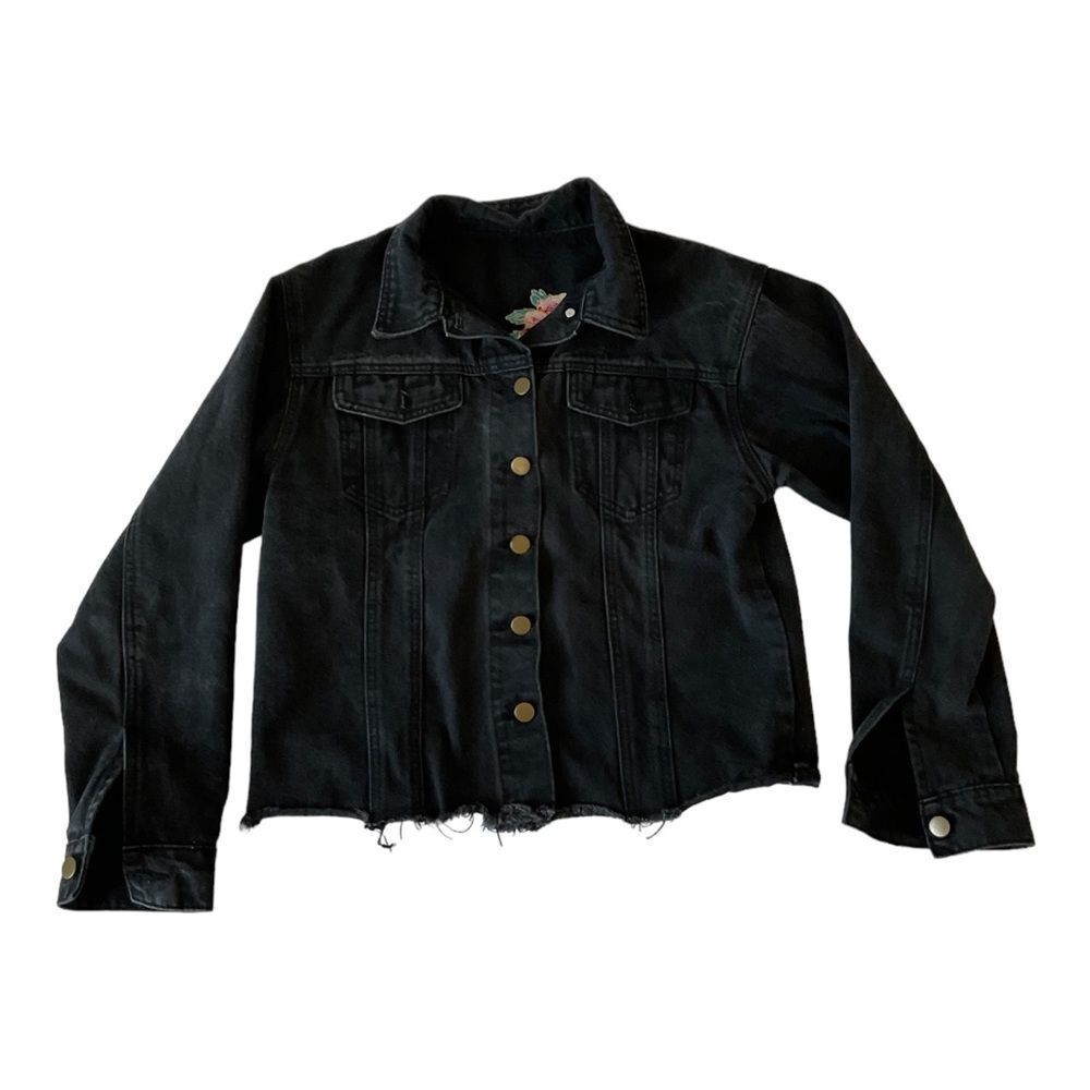 SAY WHAT NY Women's Embroidery Black   Cotton Jean Jacket Size Medium